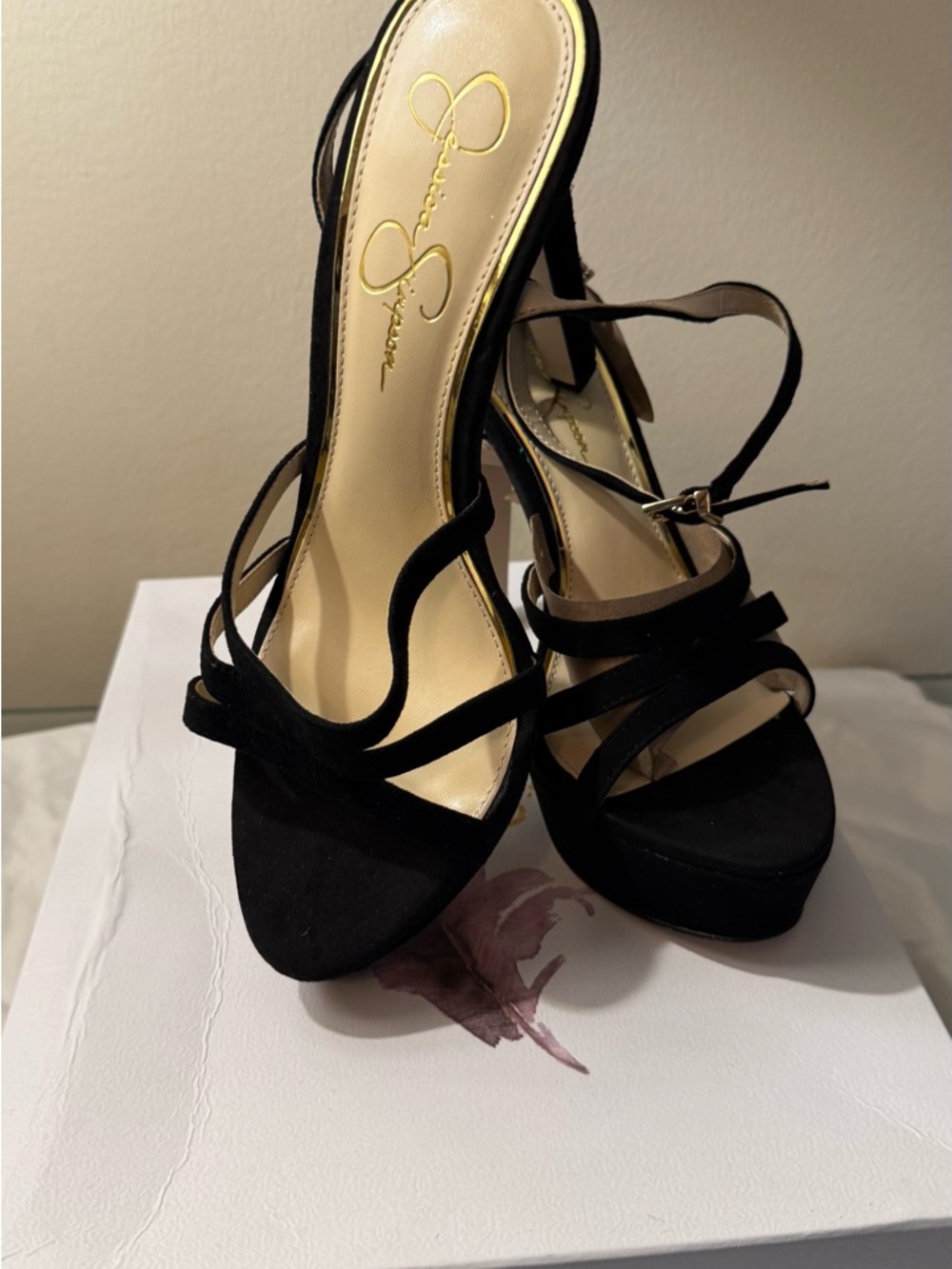 Jessica Simpson Black Suede Strappy Platform Sandals